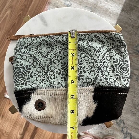 Myra Bag Floral‎ Canvas Leather Hairon Pouch Wristlet Small Bag Purse - Picture 10 of 11